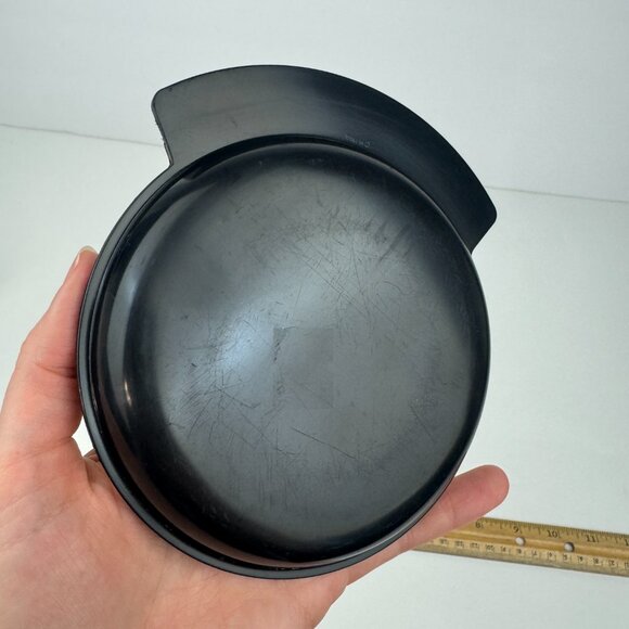 Vintage Black Plastic Round Pocket Change Collect Dish Trinket Gold Accent READ - Picture 6 of 11